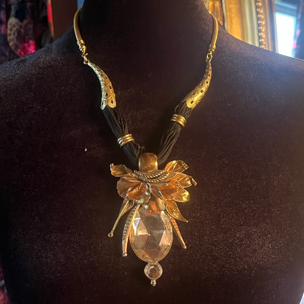 Vintage Large Gold and Black Statement Necklace